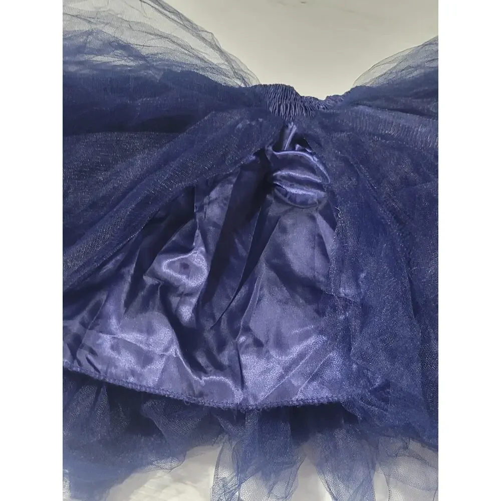Girls Navy Blue Tulle Tutu Skirt Layered Dance Ballet Dress Up Party Size 10...